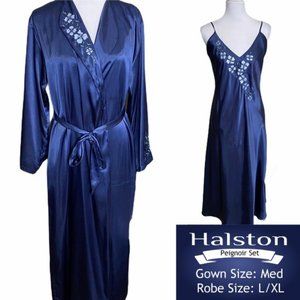 Halston Peignoir NightGown Robe Set Purple/Blue